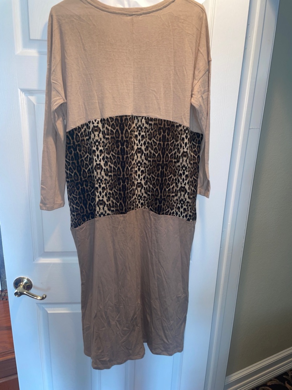 Umgee Beige Long Sleeve Dress with Leopard print panel - Picture 4 of 4